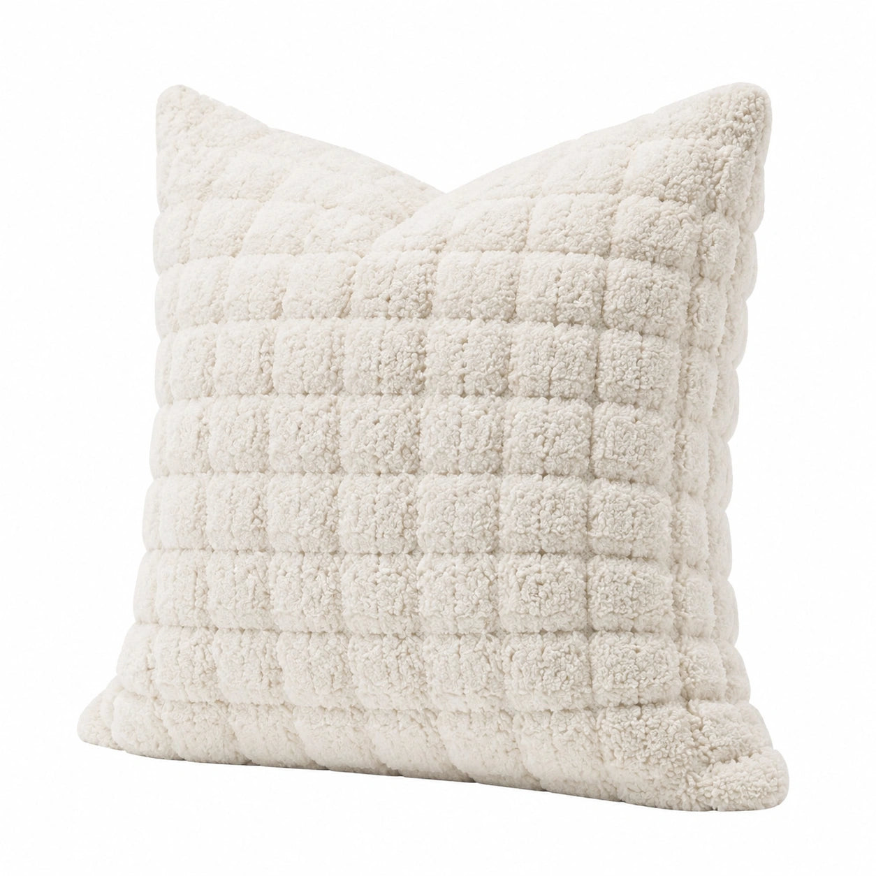 Dekokissen 45x45 cm aus Bouclé-Textil in Creme mit Strukturmuster für Sofa und Wohnraum