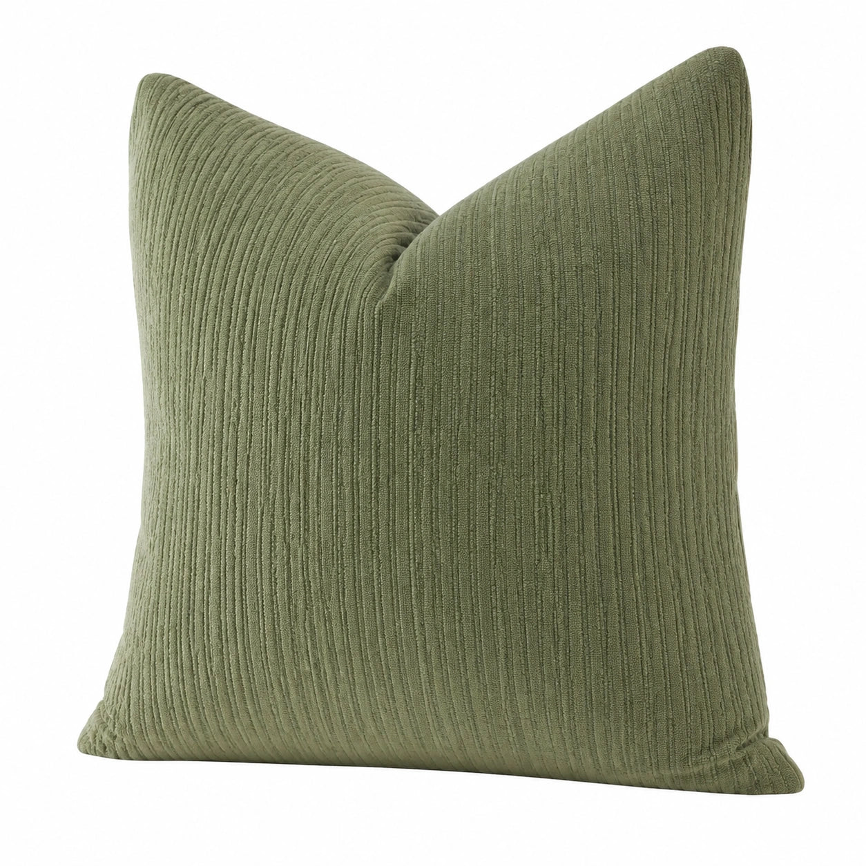 Dekokissen 45 x 45 cm aus Cordstoff Olivgrün für Sofa mit gerippter Oberfläche