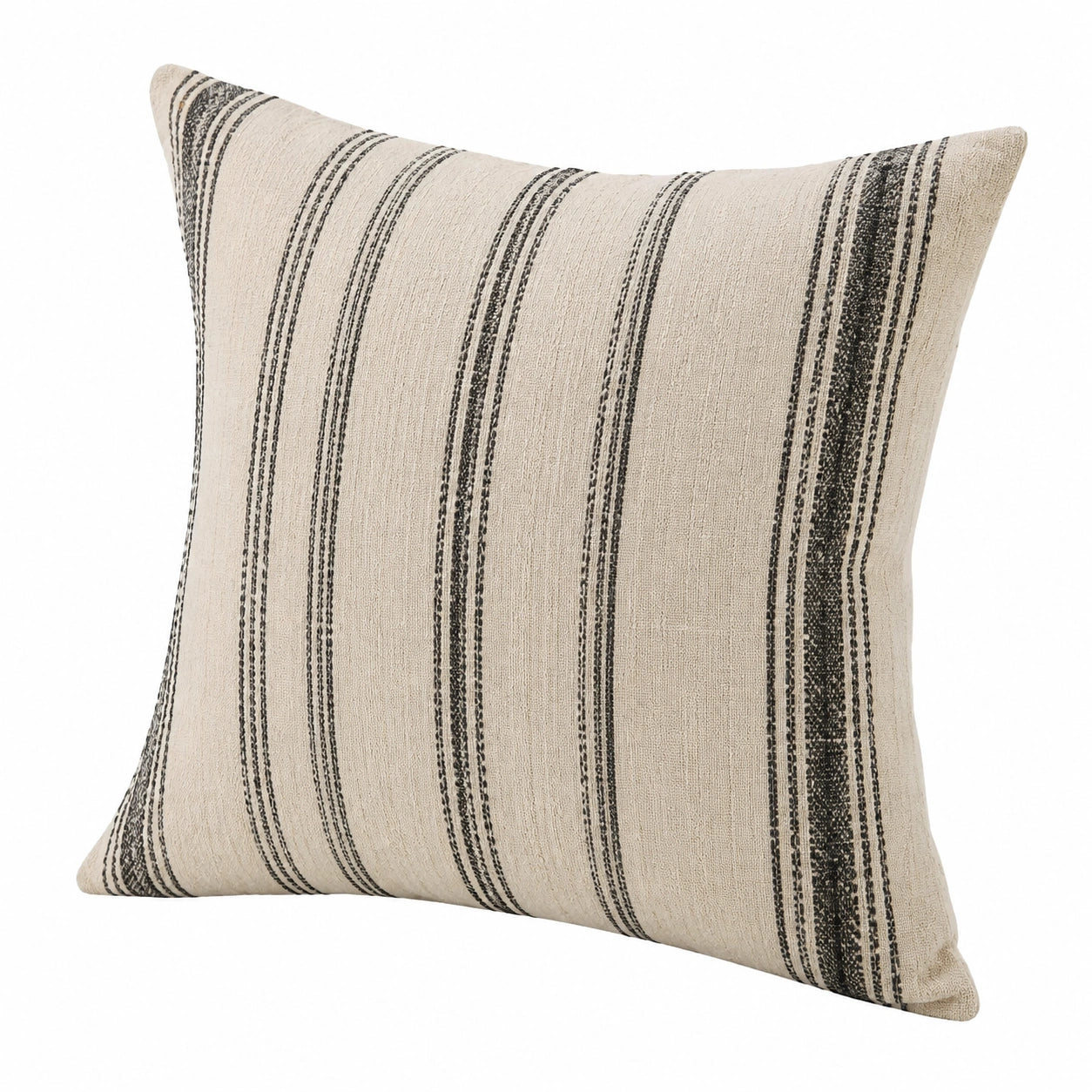 Zierkissen 45 x 45 cm Stoff Beige Schwarz gestreift für Sofa und Wohnraum