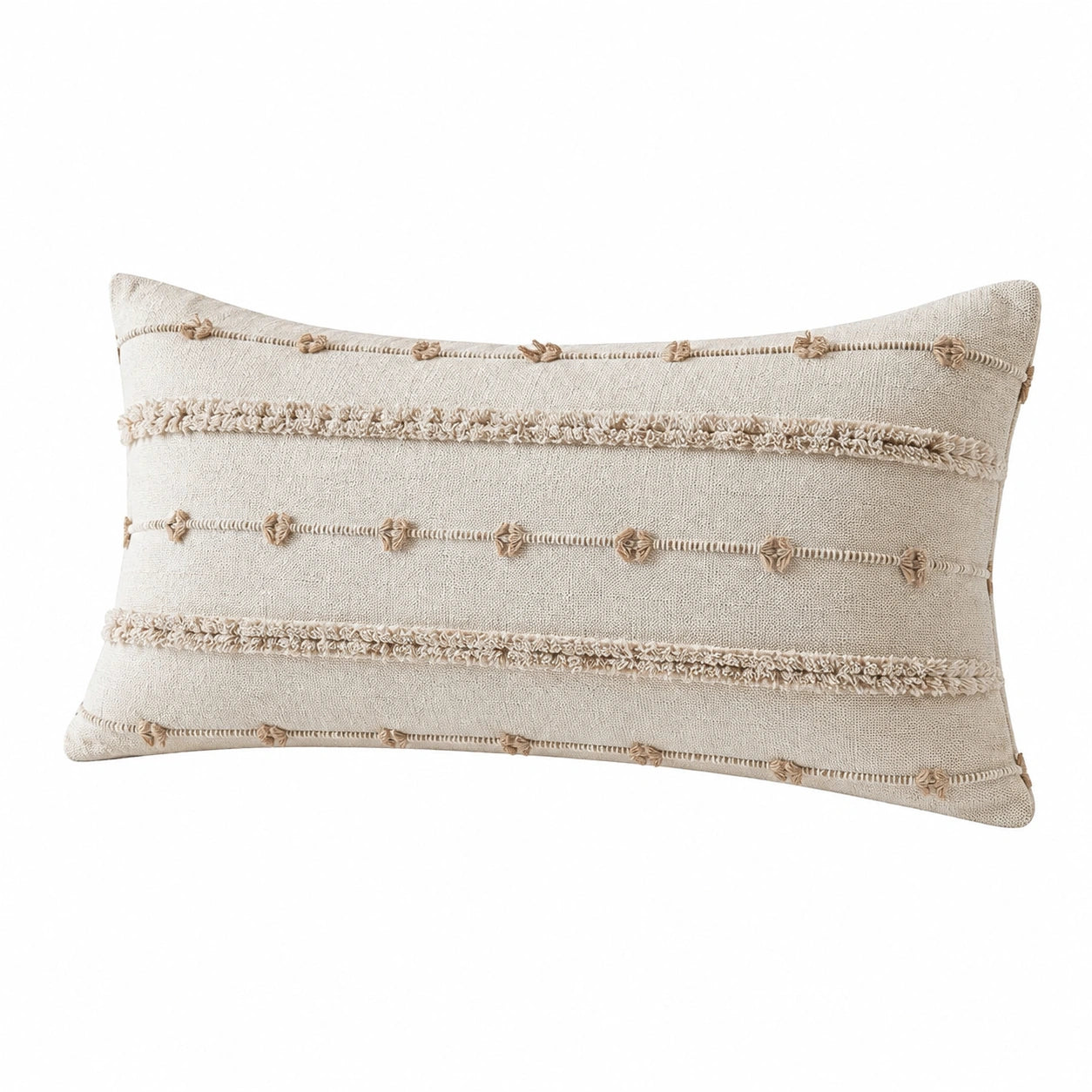 Zierkissen 50 x 30 cm aus Textil in Beige mit Fransenstruktur