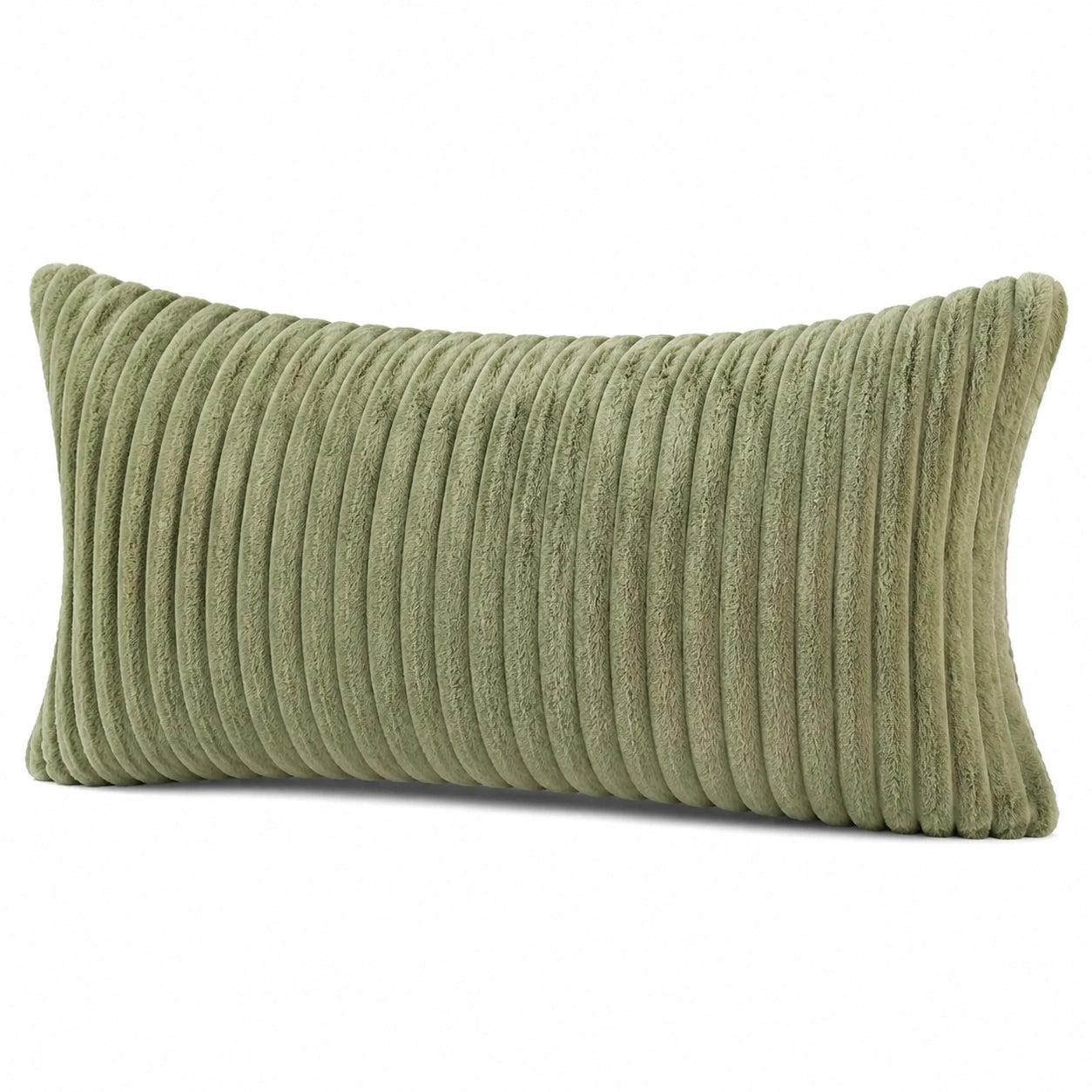 Rechteckiges Zierkissen 50 x 30 cm olivgrün gerippter Plüsch für Sofa und Bett