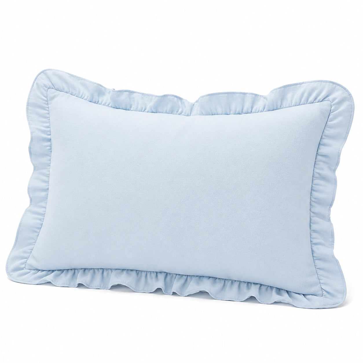 Rechteckiges Dekokissen 70 x 50 cm Hellblau mit Textilbezug und Rüschenrand