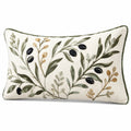 Rechteckiges Zierkissen 50 x 30 cm Textil Creme Grün mit botanischer Stickerei