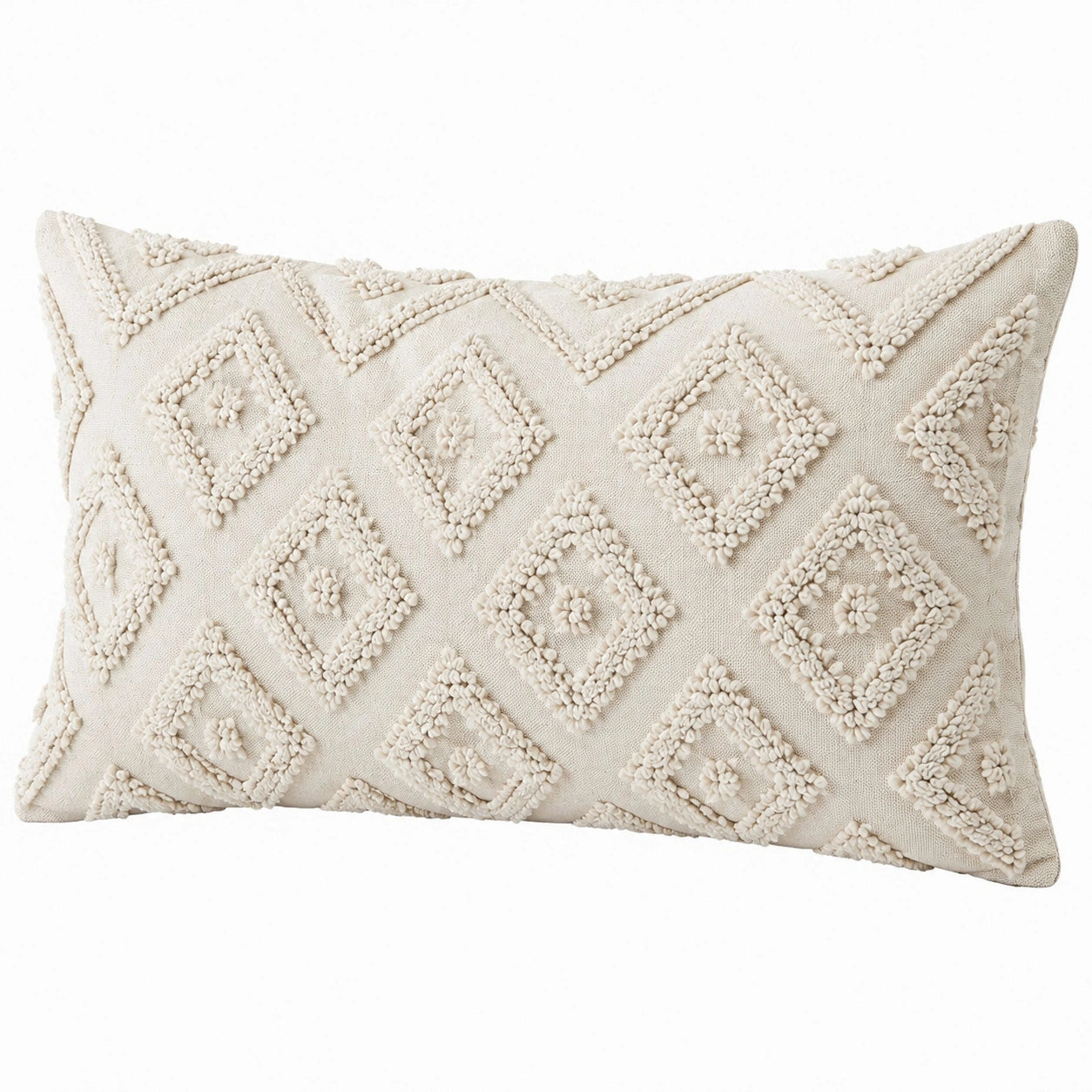 Dekokissen 50 x 30 cm Creme Textil mit erhabenem Rautenmuster