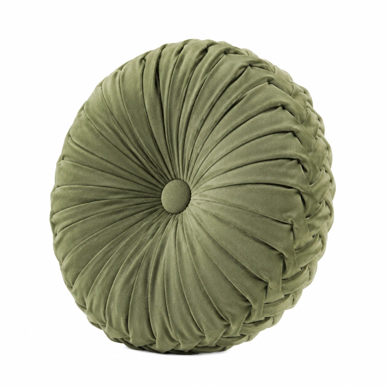 Rundes Zierkissen 40 cm olivgrüner Samtbezug mit Faltenstruktur