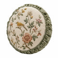 Rundes Zierkissen 45 cm Cremegrün mit Blumenstickerei und Rüschenrand