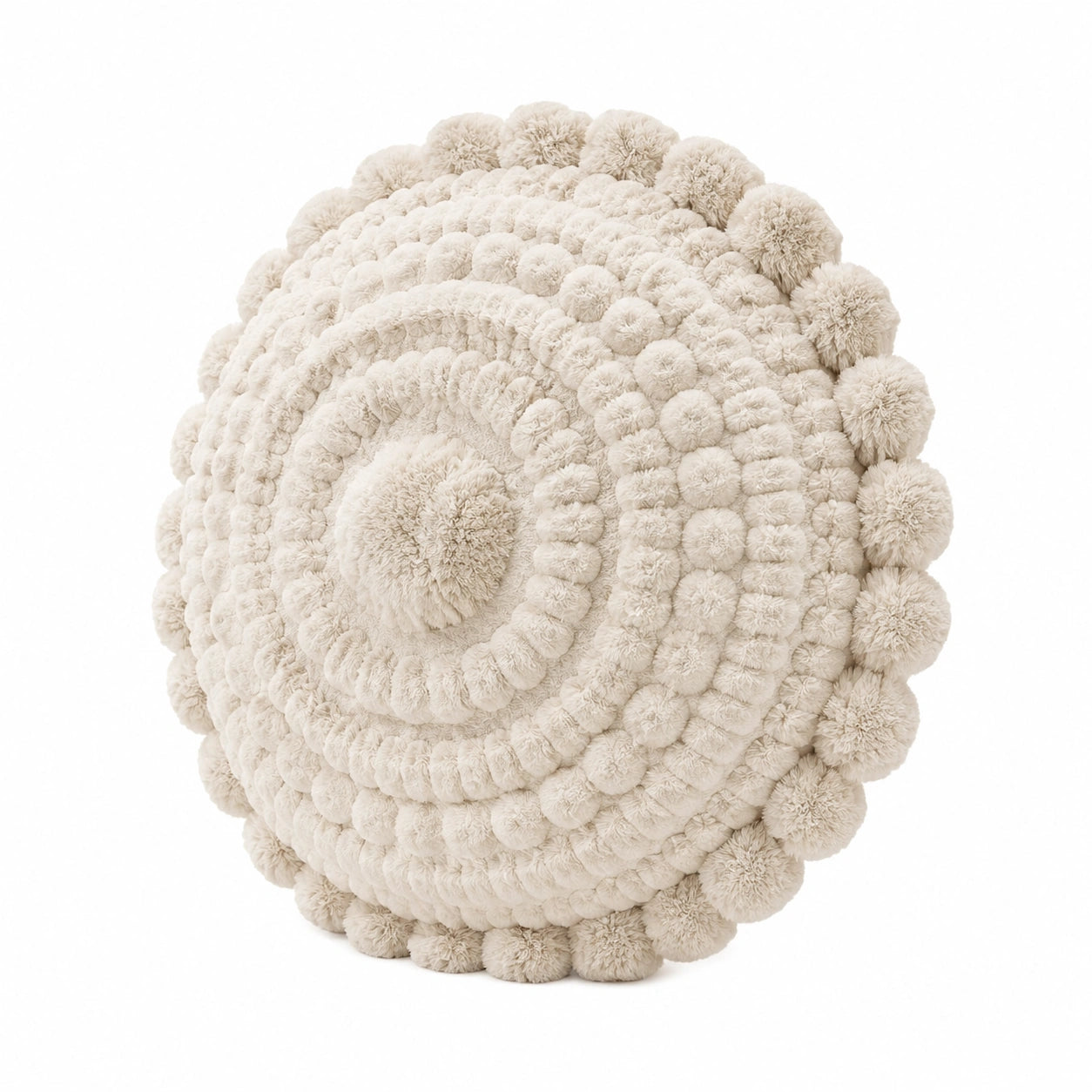 Rundes Zierkissen 45 cm Textil Creme Pompon Struktur Dekokissen