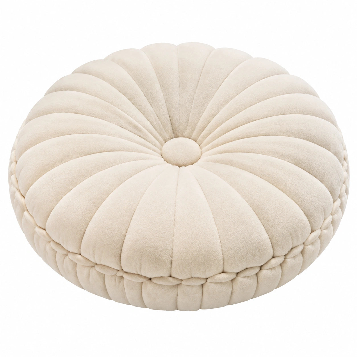 Rundes Zierkissen 45 cm aus Samtstoff Creme mit Blumensteppung